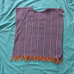 Mexican top blouse huipil blue / multicolor with fringe, cotton